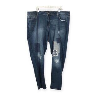 Lane Bryant Womens Low Rise Boyfriend Jeans Size 20R Patchwork Medium Wash Denim
